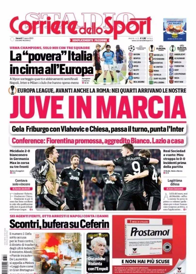黑白体育直播新闻：意大利三大报：尤文三条战线继续挺进，意大利6支球队打进欧战8强 